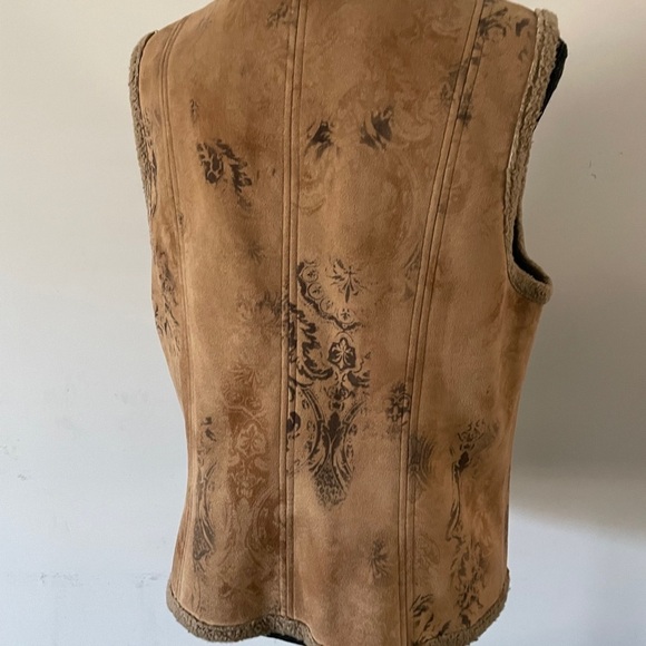 Dana Buchman Sweater Vest Women Size 10 Cognac Faux Suede Fleece Lined - Picture 4 of 11